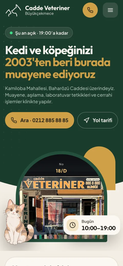 Cadde Veteriner Kliniği sitesi telefonda