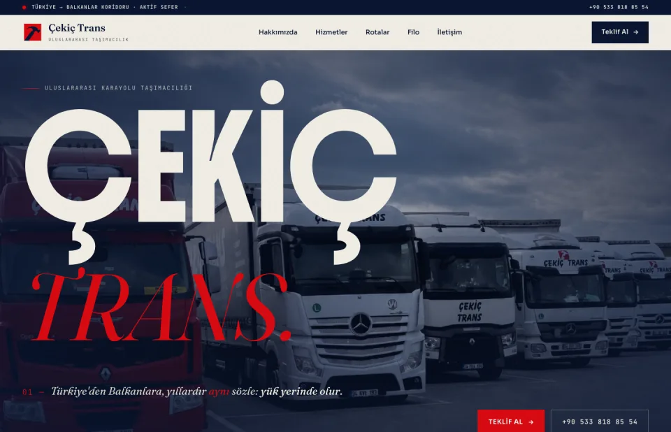 Çekiç Trans sitesinin açılış ekranı