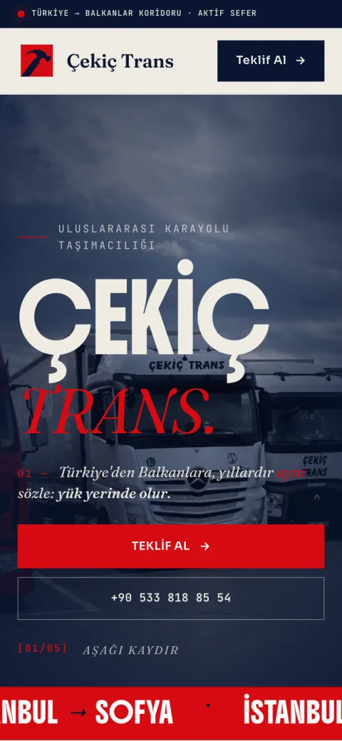 Çekiç Trans sitesi, telefonda