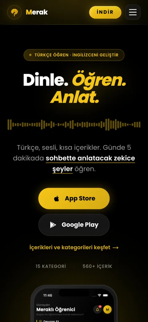 Merak Et Öğren sitesi telefonda