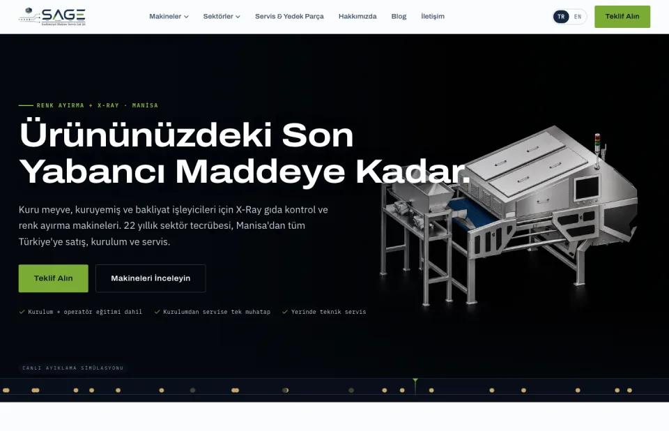 SAGE Makine sitesinin açılış ekranı