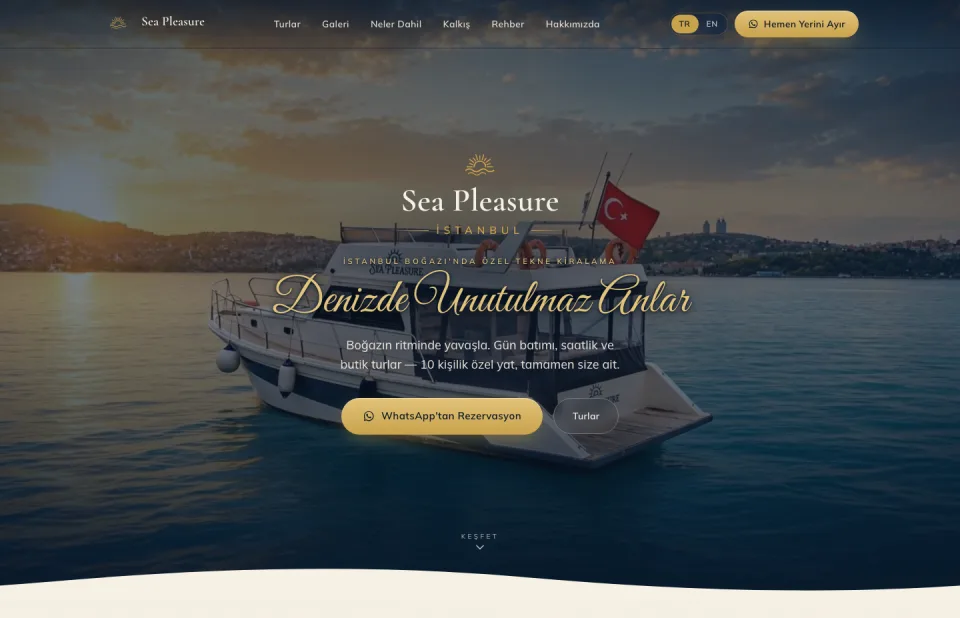 Sea Pleasure sitesinin açılış ekranı