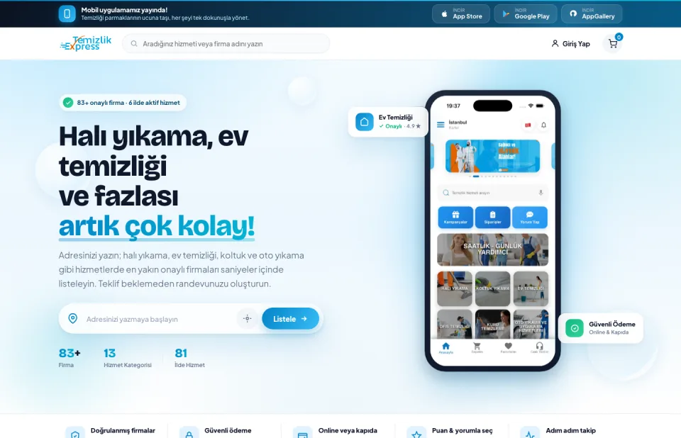 Temizlik Express sitesi masaüstünde