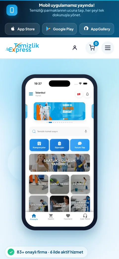 Temizlik Express sitesi telefonda