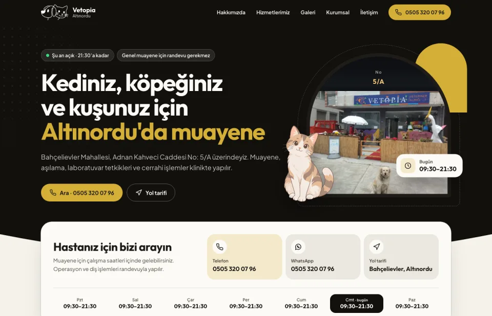 Vetopia Veteriner Kliniği sitesi masaüstünde