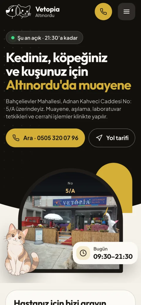 Vetopia Veteriner Kliniği sitesi telefonda