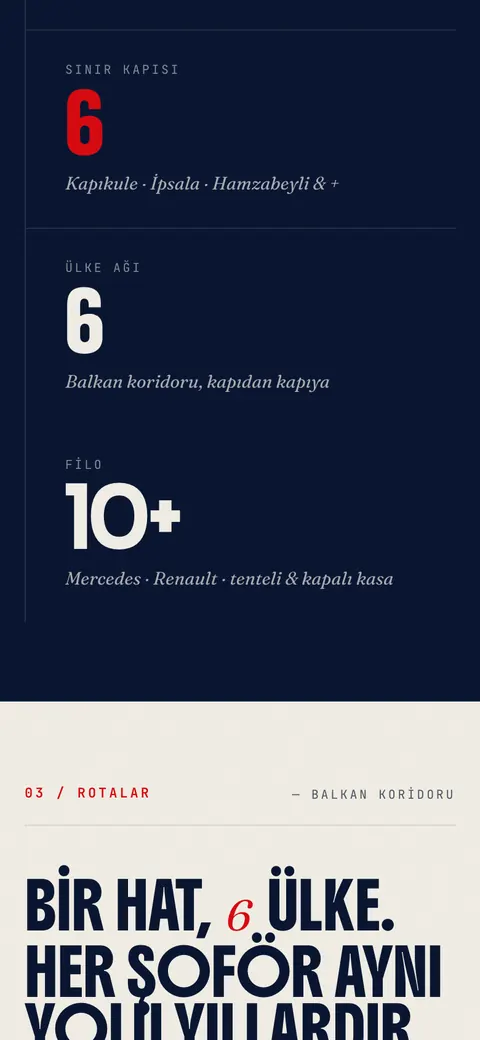 Çekiç Trans sitesi telefonda: rotalar bölümü