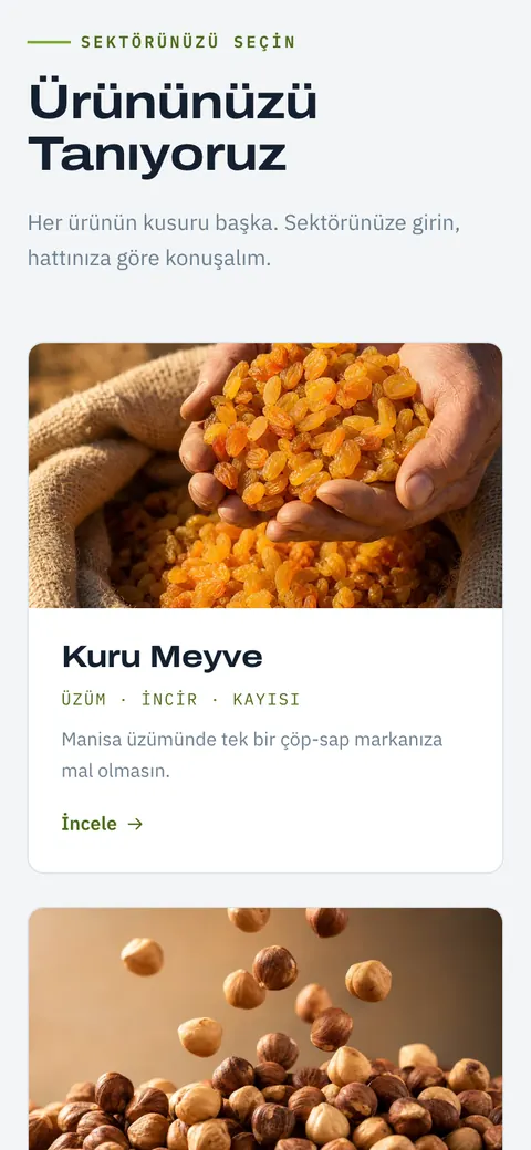SAGE Makine sitesi telefonda: ürünler bölümü