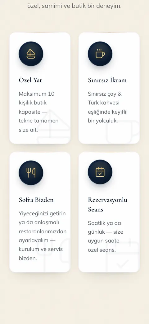 Sea Pleasure sitesi telefonda: hizmetler bölümü