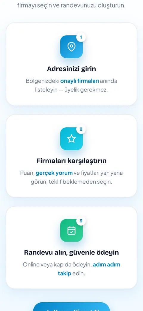 Temizlik Express sitesi telefonda: nasıl çalışır bölümü