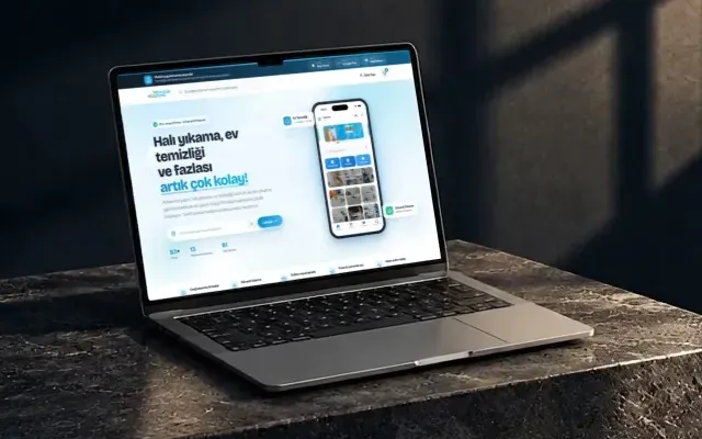 Temizlik Express sitesi bir dizüstünün ekranında
