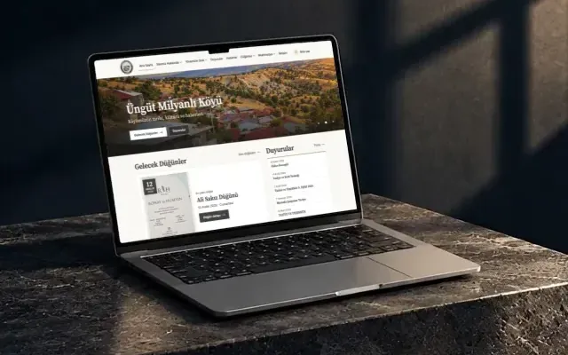 Üngüt Milyanlı Köyü sitesi bir dizüstünün ekranında