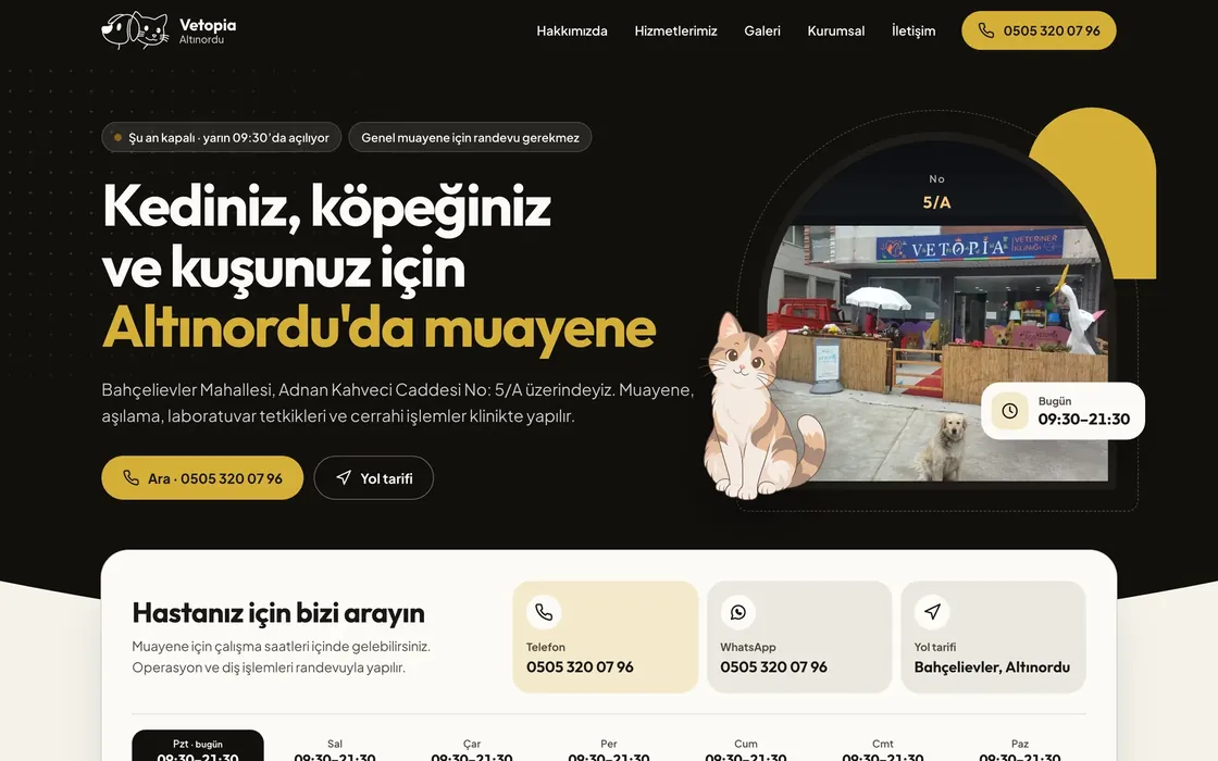 Vetopia Veteriner Kliniği web sitesi